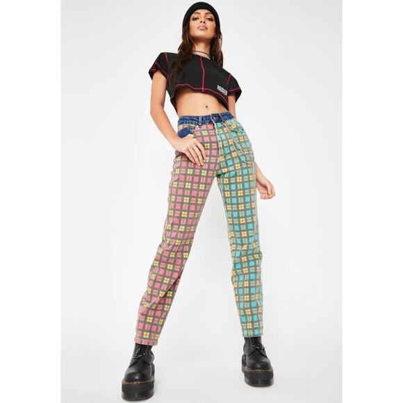 The Ragged Priest Hot Rod Mix Check Dad Jeans - 26 - Picture 8 of 16